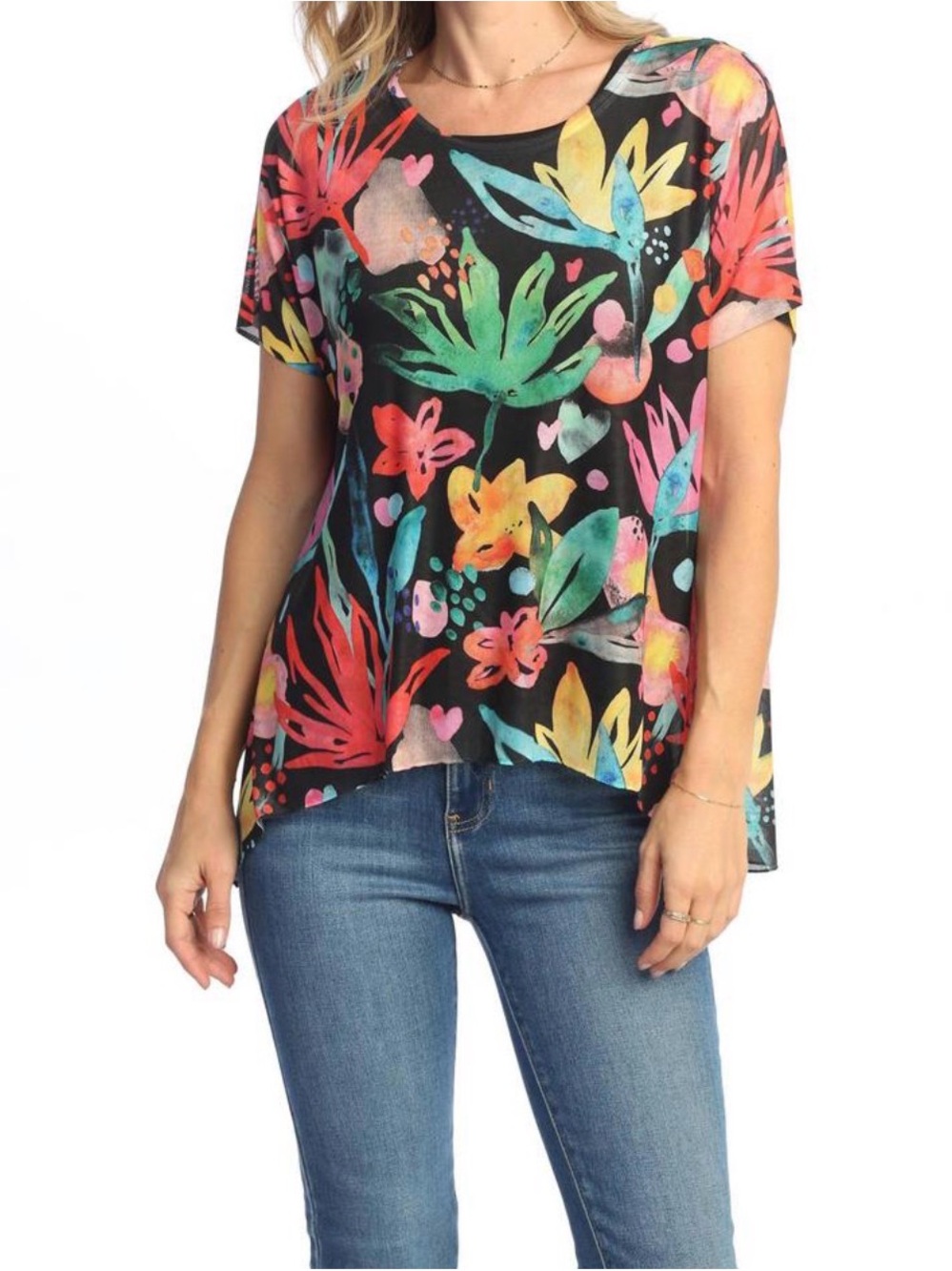 Jess & Jane Floral Vivid Soft Mesh Top Size: S